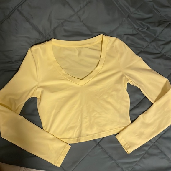 SHEIN Tops Soft Yellow Stretchy Crop Top Long Sleeves Poshmark